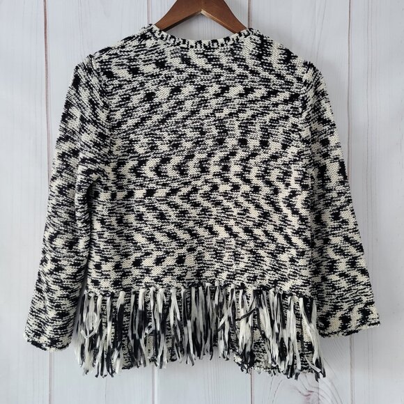Chico’s Cardigan Textured Knit Sweater w/ Fringe, Black/White, Women’s Plus Sz 1 - Picture 3 of 6